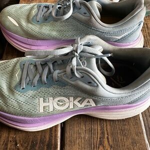 Hoka Gray and Purple Athletic Shoes with Cushioned Midsole